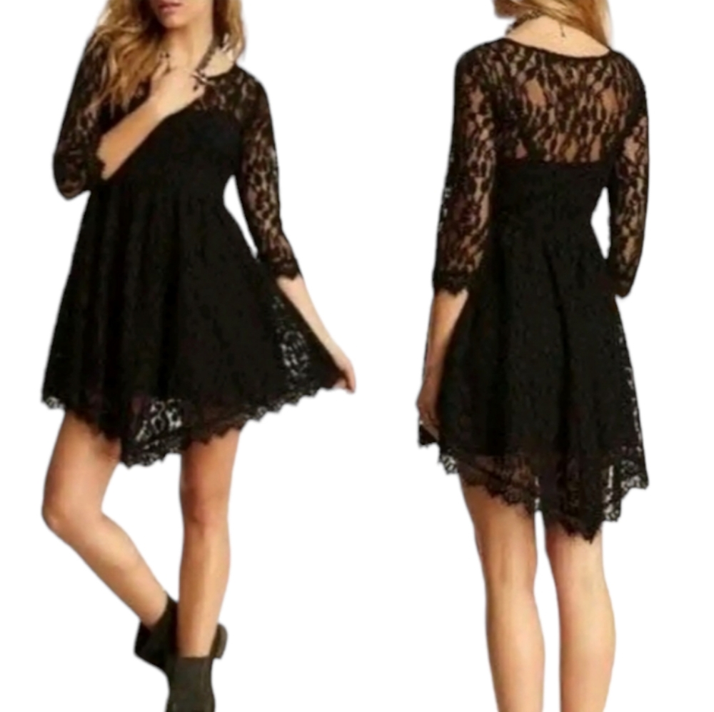 FREE PEOPLE Dress Black Lace Women's Size 4 Whimsigoth Fairy Goth Fairycore Y2k - Picture 2 of 15
